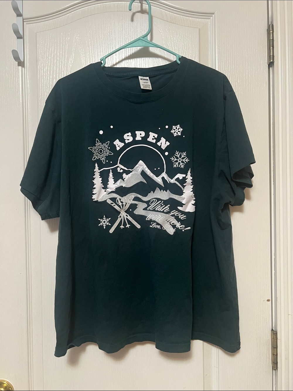 PINK vs Aspen Graphic Snow Ski T-Shirt in Dark Green